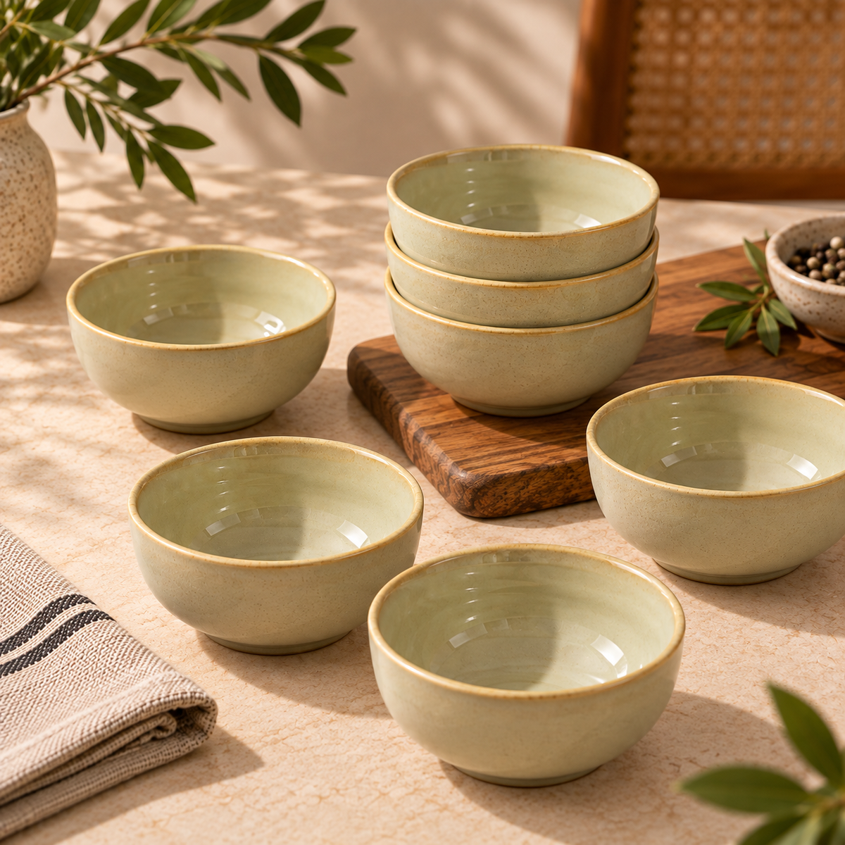 Echo Katori with warm ivory finish and subtle detailing by OZAY Living