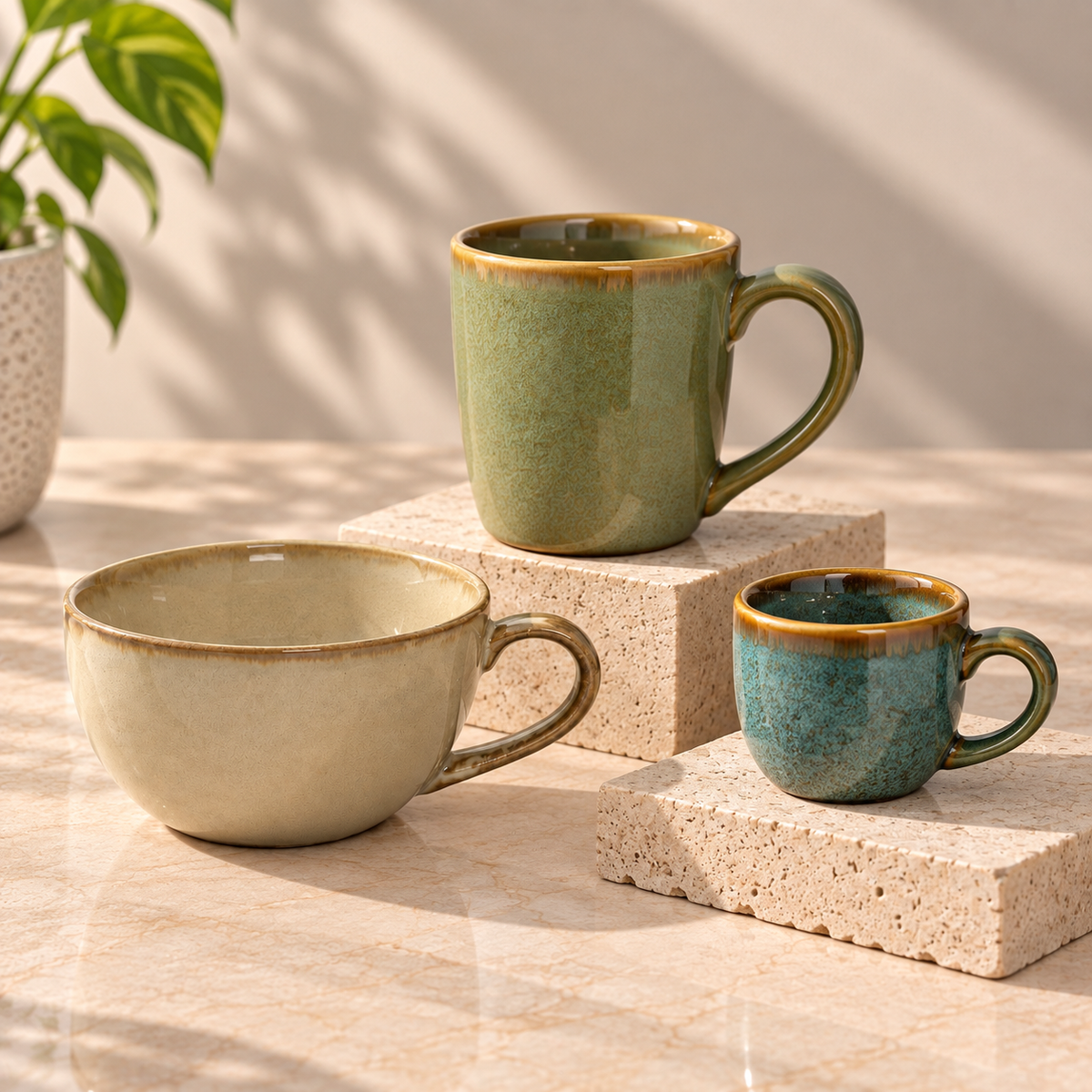 Sage Mist Cup Set of 2 in premium green porcelain for tea and coffee by Ozay Living
