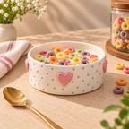 Cupid ceramic bowl with handcrafted pink heart detail by Ozay Living