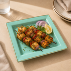 Azula mint green square serving platter styled with grilled kebabs by Ozay Living