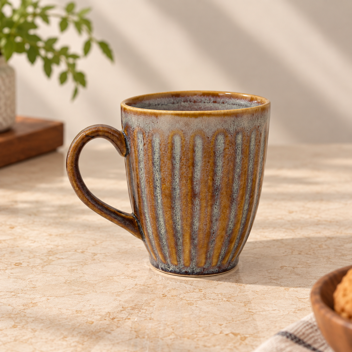 Caramel Ridge porcelain mug set of 2 with textured finish by Ozay Living