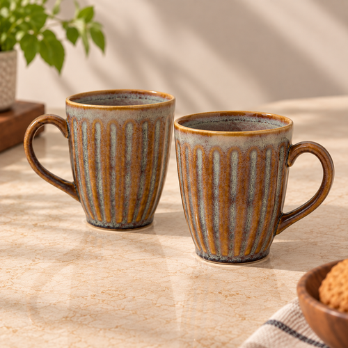 Caramel Ridge porcelain mug set of 2 with textured finish by Ozay Living