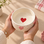 Cupid ceramic bowl with handcrafted pink heart detail by Ozay Living