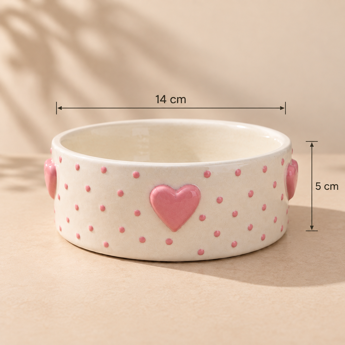 Cupid ceramic bowl with handcrafted pink heart detail by Ozay Living