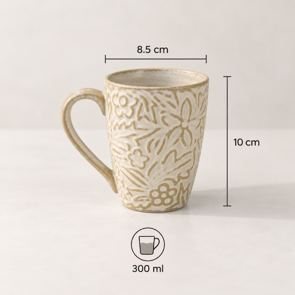 Flora Sketch porcelain mug set of 2 with handcrafted floral pattern by Ozay Living