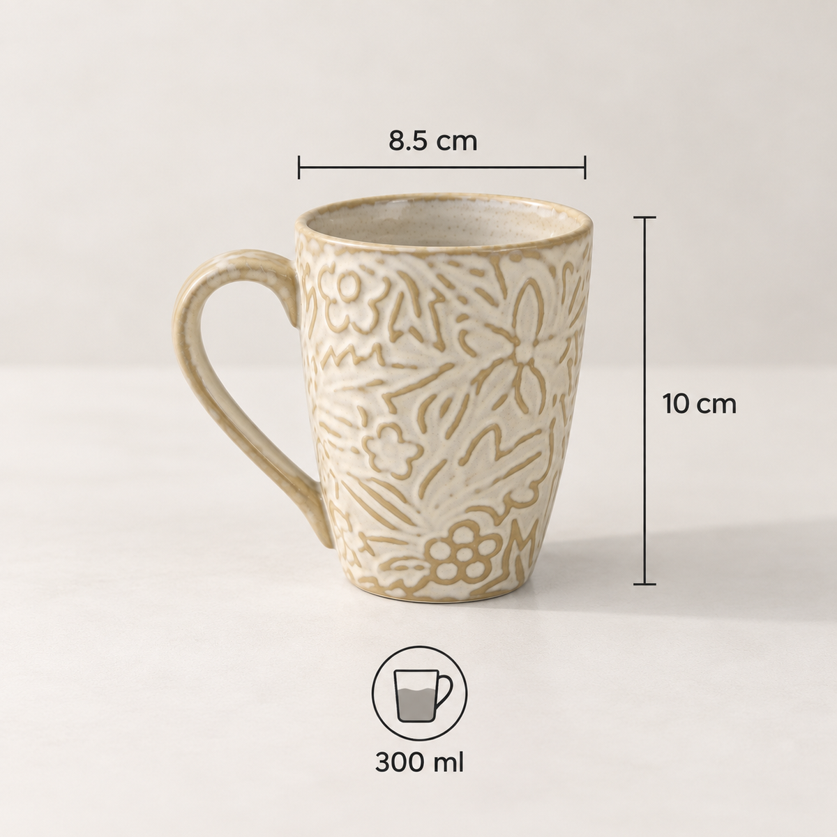 Flora Sketch porcelain mug set of 2 with handcrafted floral pattern by Ozay Living
