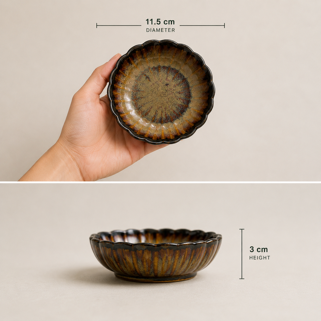 Floret petite ceramic server showing 11.5 cm diameter and 3 cm height by OZAY Living
