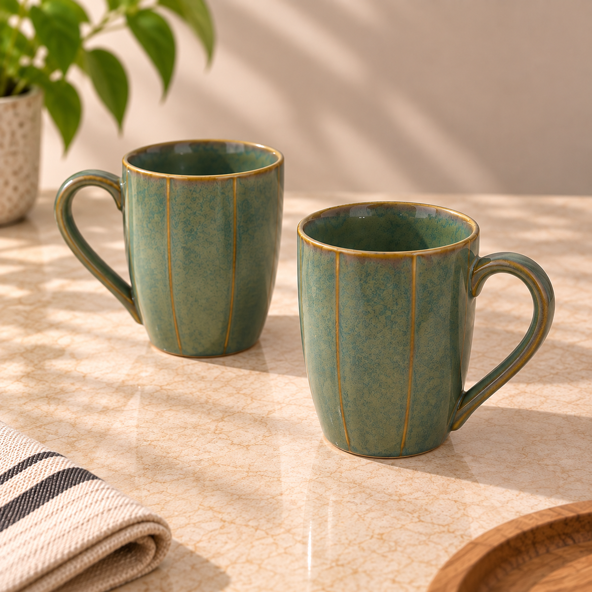 Harmony porcelain mug set of 2 with handcrafted finish by Ozay Living