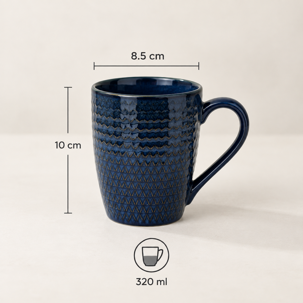Indigo Mosaic porcelain mug set of 2 with textured finish by Ozay Living