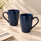 Indigo Mosaic porcelain mug set of 2 with textured finish by Ozay Living