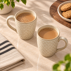 Ivory Weave Cup with textured finish for tea and coffee by Ozay Living