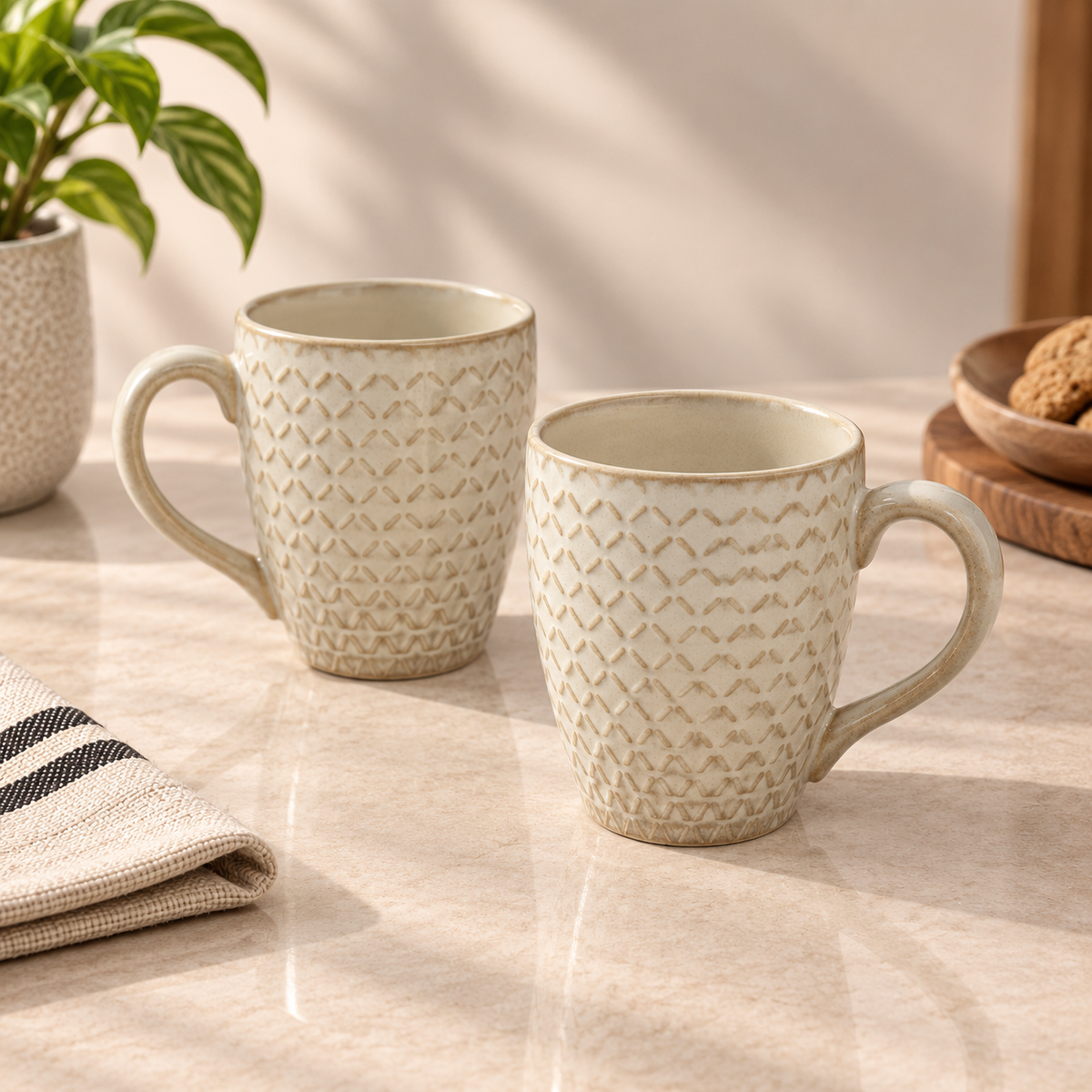 Ivory Weave Cup with textured finish for tea and coffee by Ozay Living