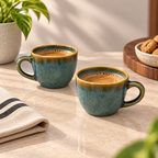 Lagoon Espresso Cup Set of 2 in premium porcelain with artisan-inspired blue glaze by Ozay Living