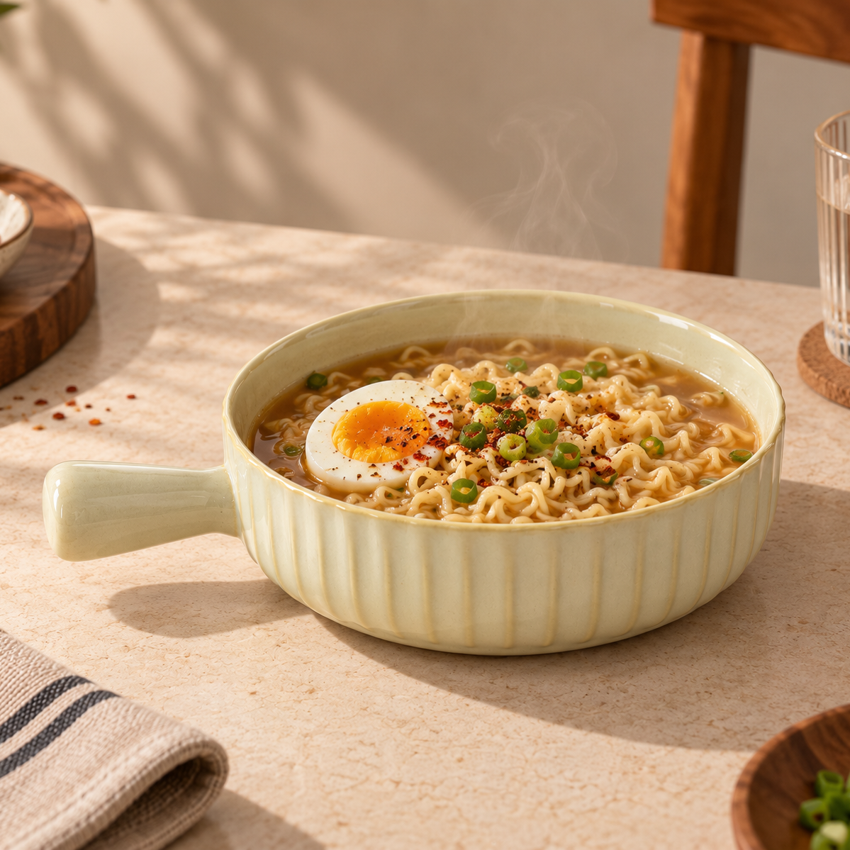 Round ceramic Luna Gloss Serving Bowl with a glossy finish and integrated handle.