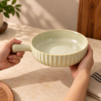 Round ceramic Luna Gloss Serving Bowl with a glossy finish and integrated handle.