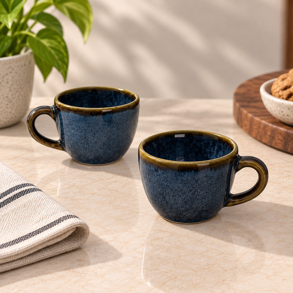 Midnight Espresso Cup Set of 2 ceramic coffee cups in deep blue finish