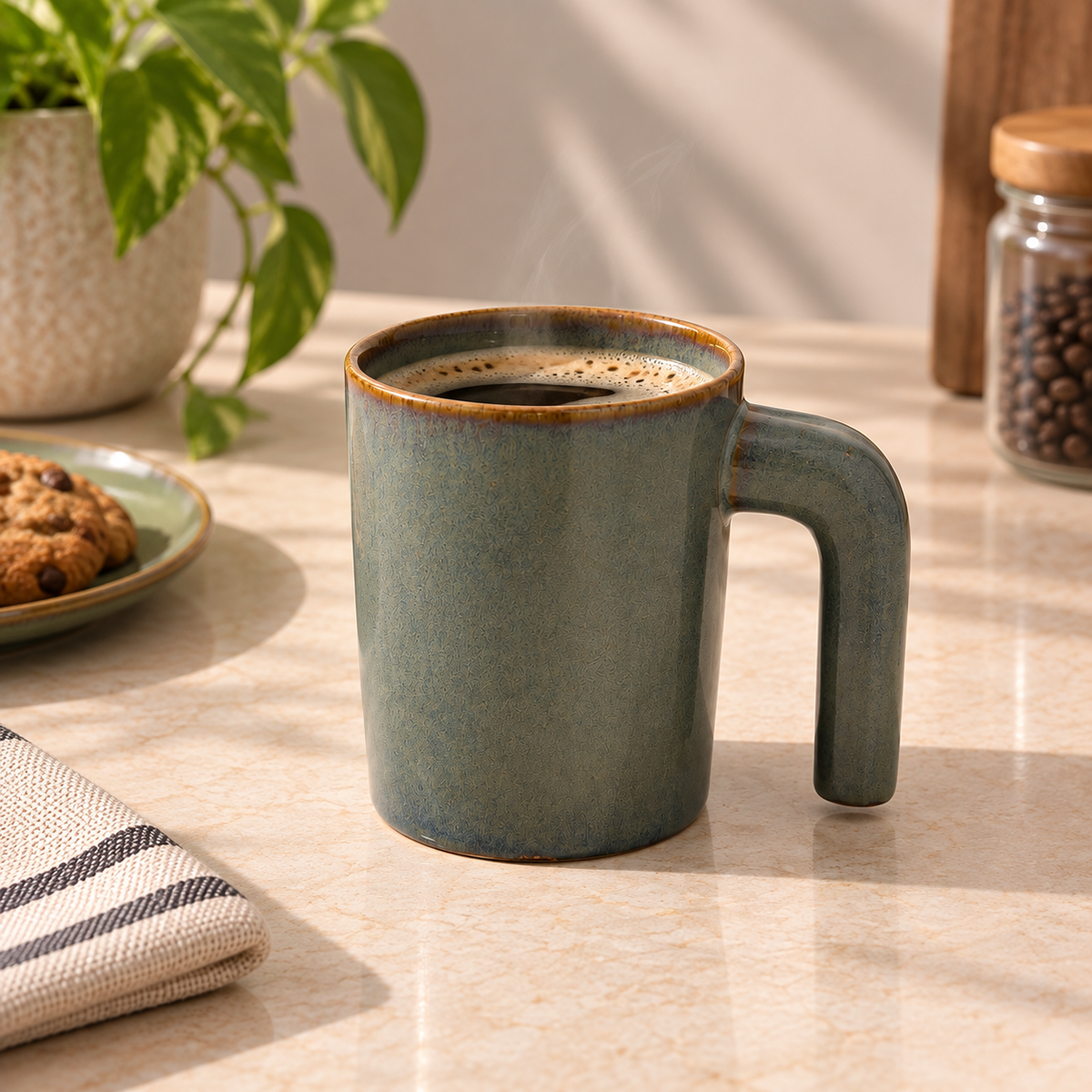 Moss Arc Mug Set of 2 with unique geometric handle by Ozay Living