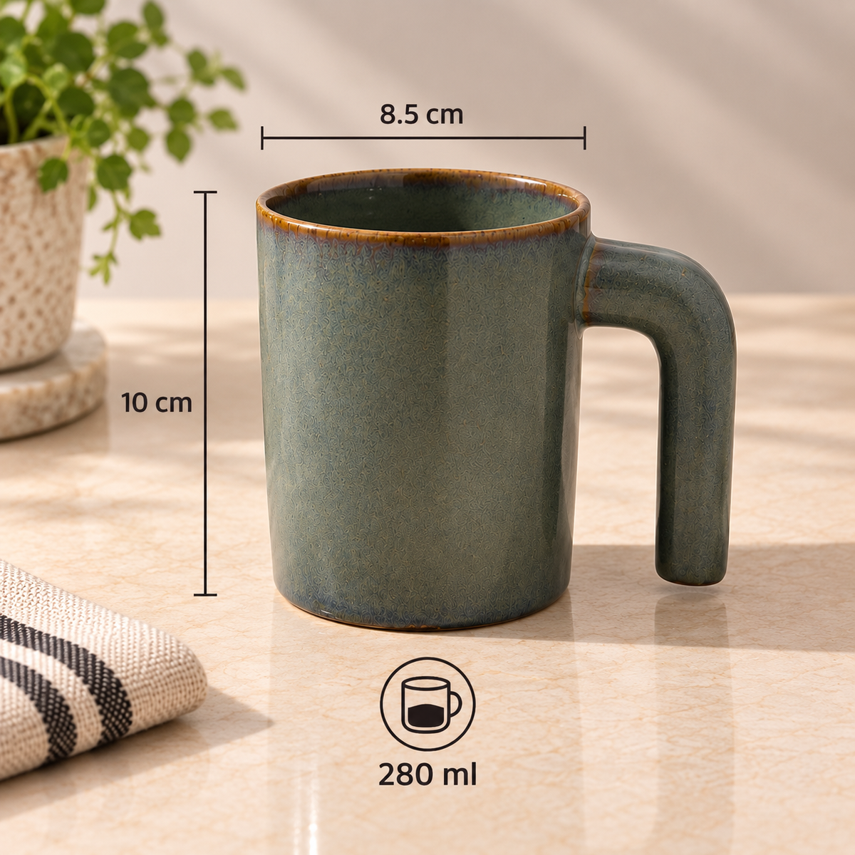 Moss Arc Mug Set of 2 with unique geometric handle by Ozay Living