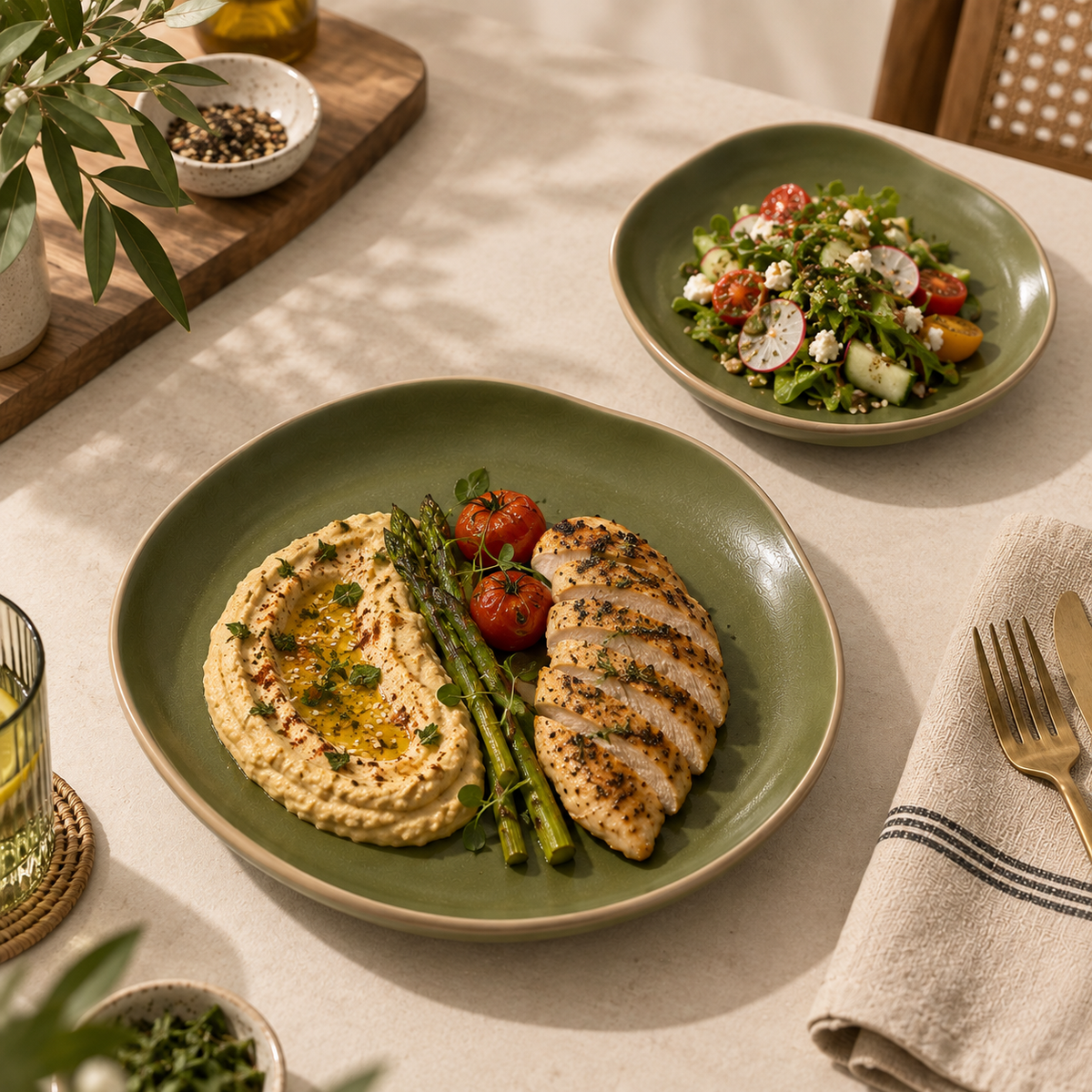 Moss green ceramic plates in Small and Dinner sizes by OZAY Living