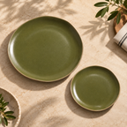 Moss green ceramic plates in Small and Dinner sizes by OZAY Living
