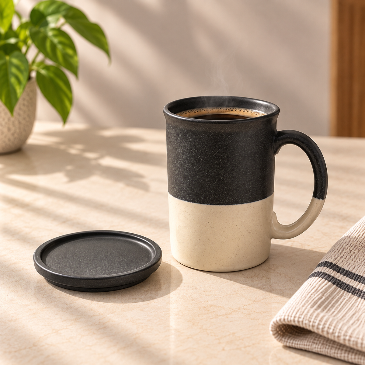 Noir Cover Mug Set of 2 with matching ceramic coaster lid by Ozay Living