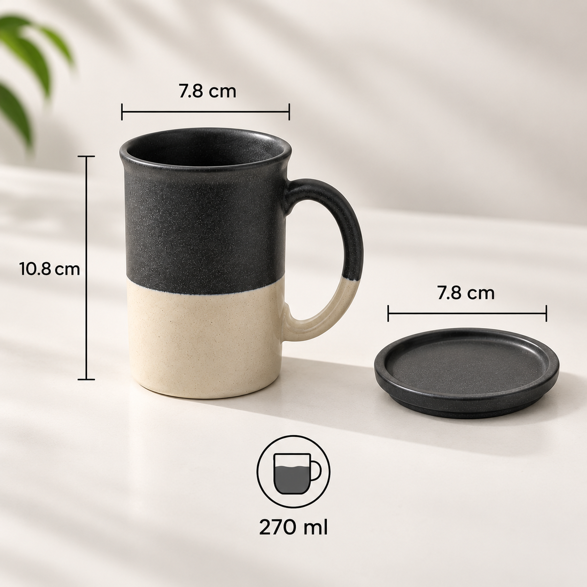Noir Cover Mug Set of 2 with matching ceramic coaster lid by Ozay Living