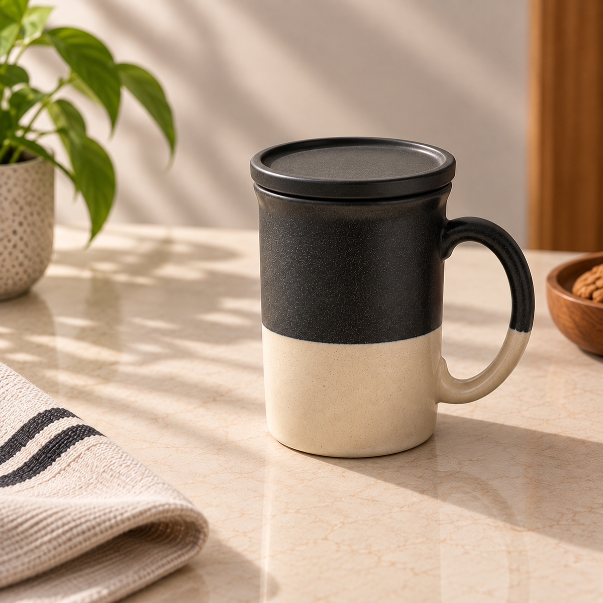Noir Cover Mug Set of 2 with matching ceramic coaster lid by Ozay Living