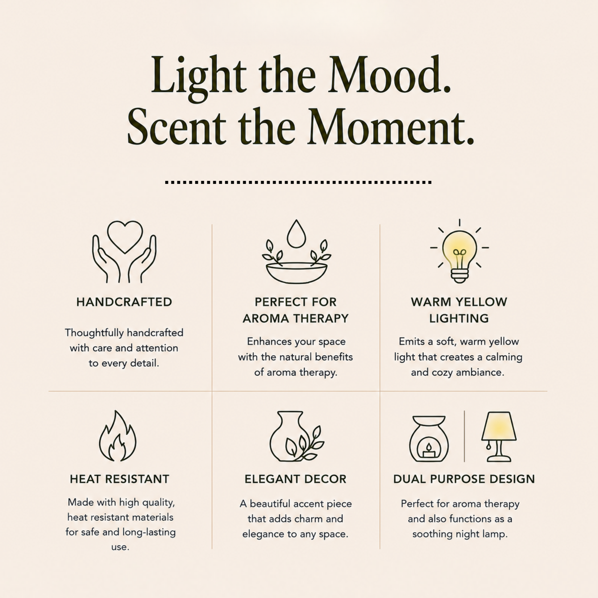 Handcrafted aroma lamps by OZAY Living for warm lighting, aromatherapy and elegant home decor.