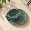 Ocean Orbit ceramic cup and saucer with handcrafted blue glaze for tea and coffee
