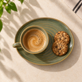 Olive Orbit Cup & Saucer Set in ceramic with earthy olive glaze by Ozay Living