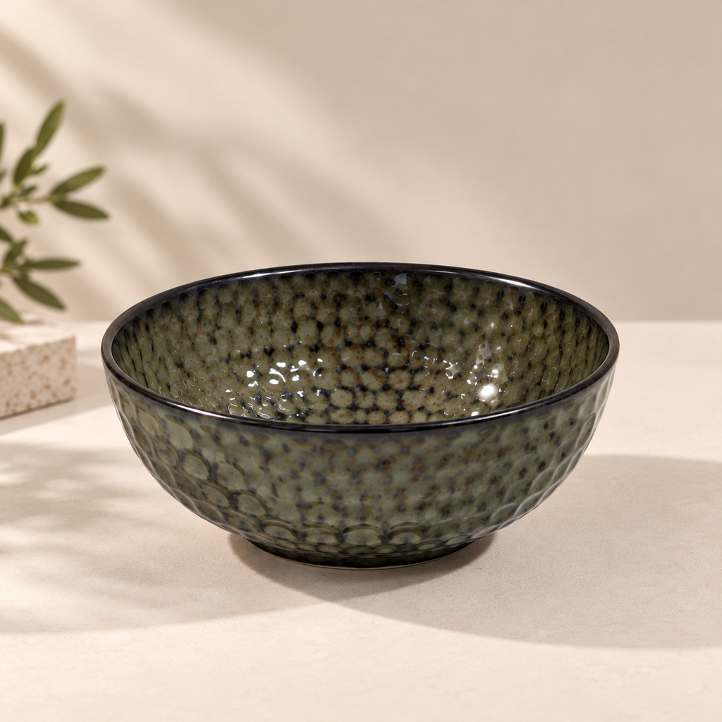 Pebble ceramic serving bowl with textured earthy finish by OZAY Living
