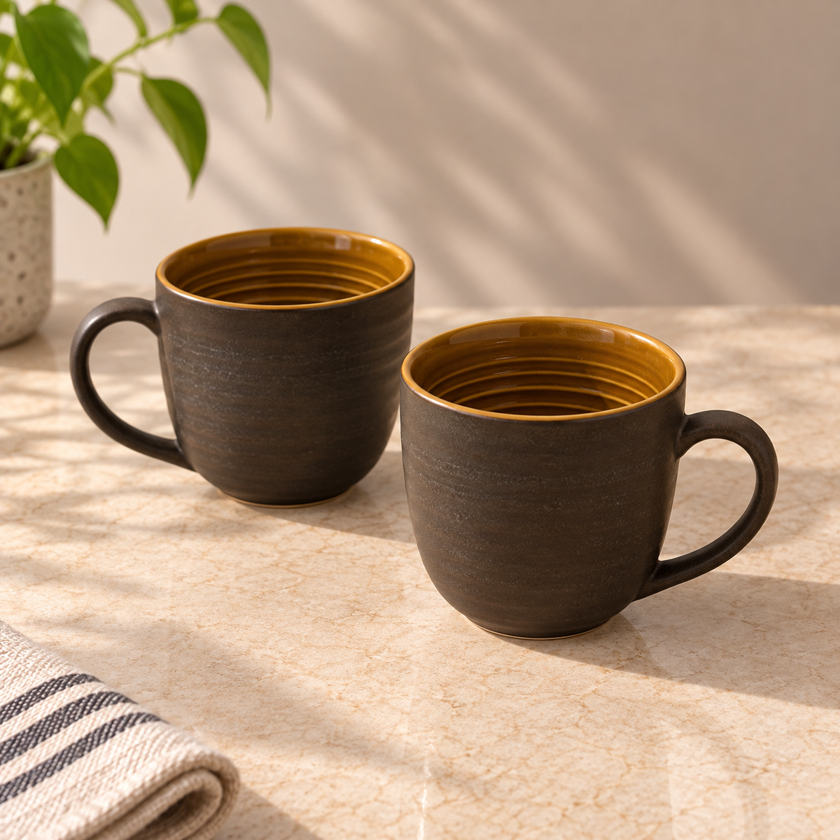 Rustic Ember porcelain mug set of 2 with matte finish by Ozay Living