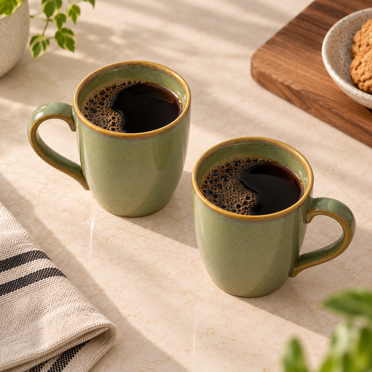 Sage Mist Cup Set of 2 in premium green porcelain for tea and coffee by Ozay Living