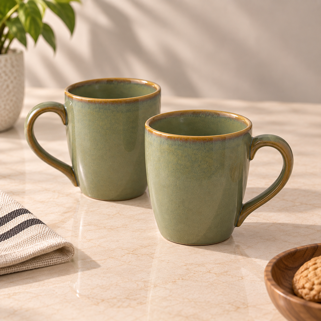 Sage Mist Cup Set of 2 in premium green porcelain for tea and coffee by Ozay Living
