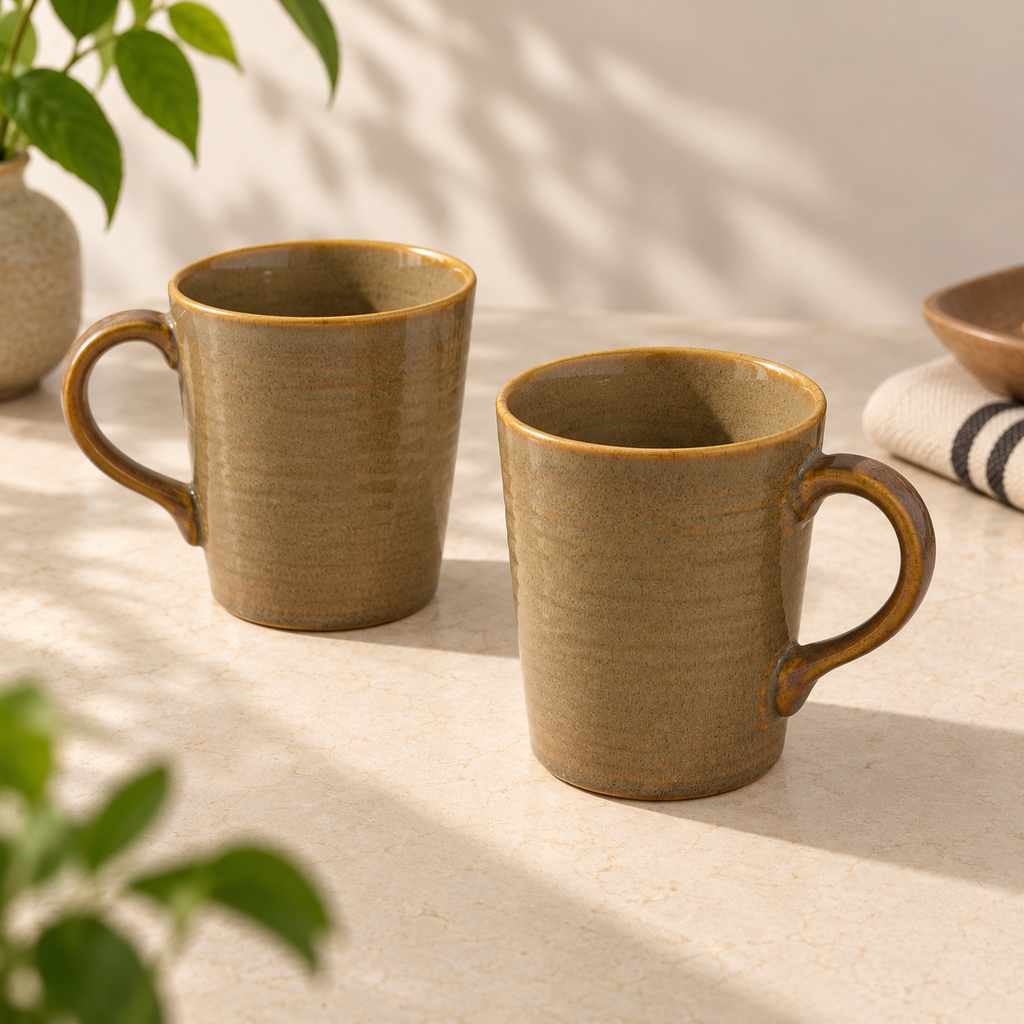 Alden ceramic mug with earthy glazed finish and rounded handle by OZAY Living