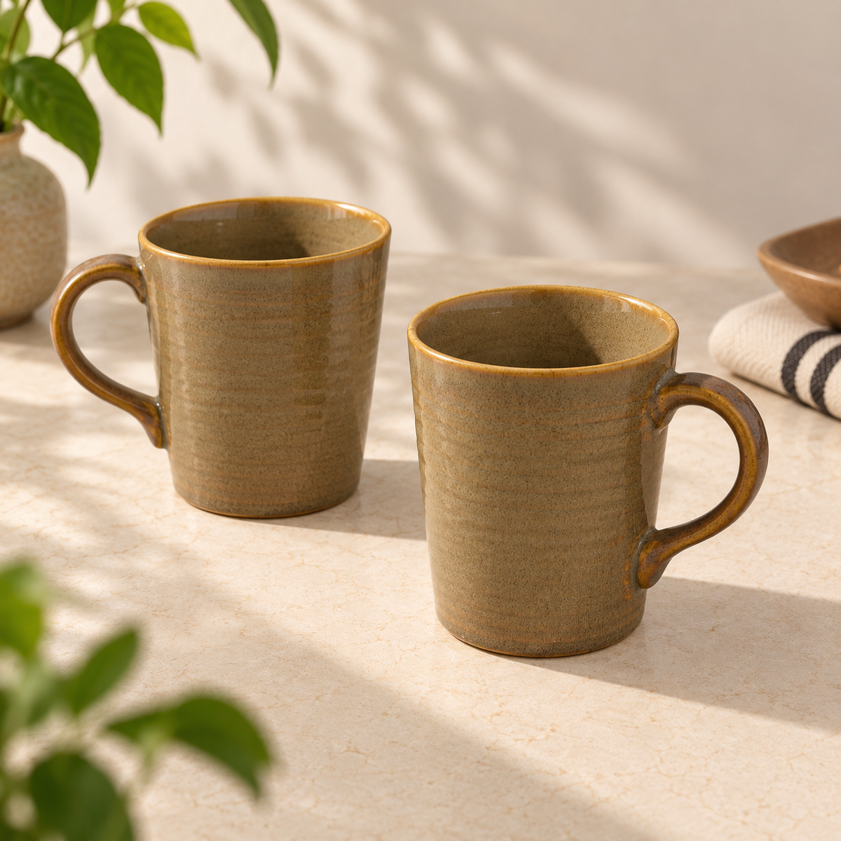 Alden ceramic mug with earthy glazed finish and rounded handle by OZAY Living