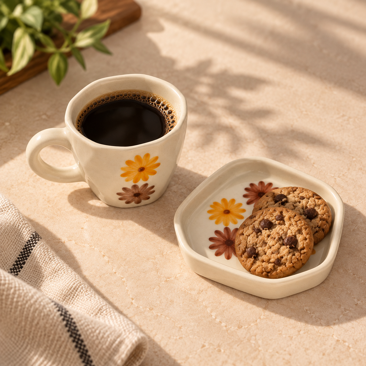 Autumn Bloom Ceramic Cup & Saucer with hand-painted floral design