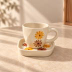 Autumn Bloom Ceramic Cup & Saucer with hand-painted floral design
