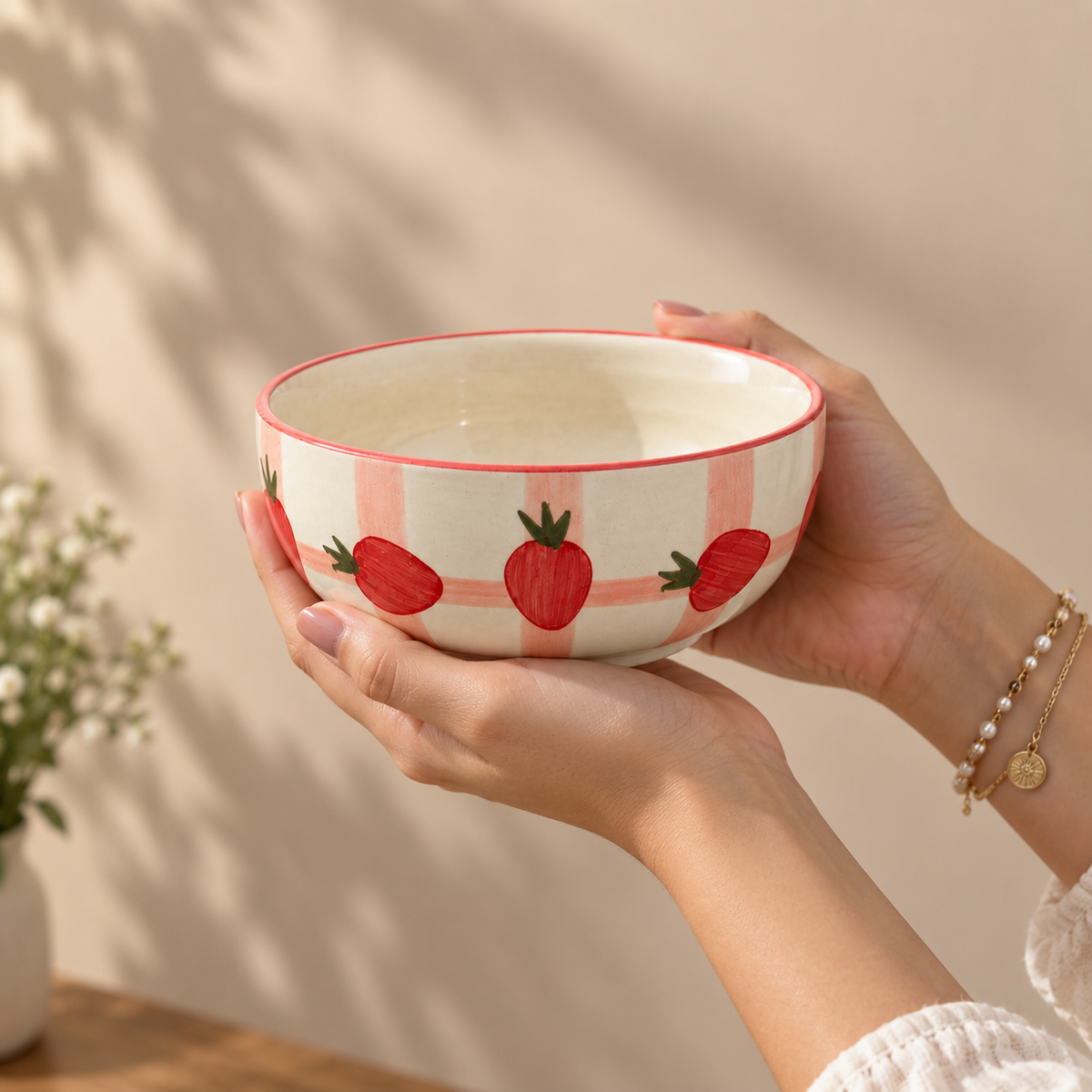 Berry Bliss ceramic bowl with strawberry design by Ozay Living