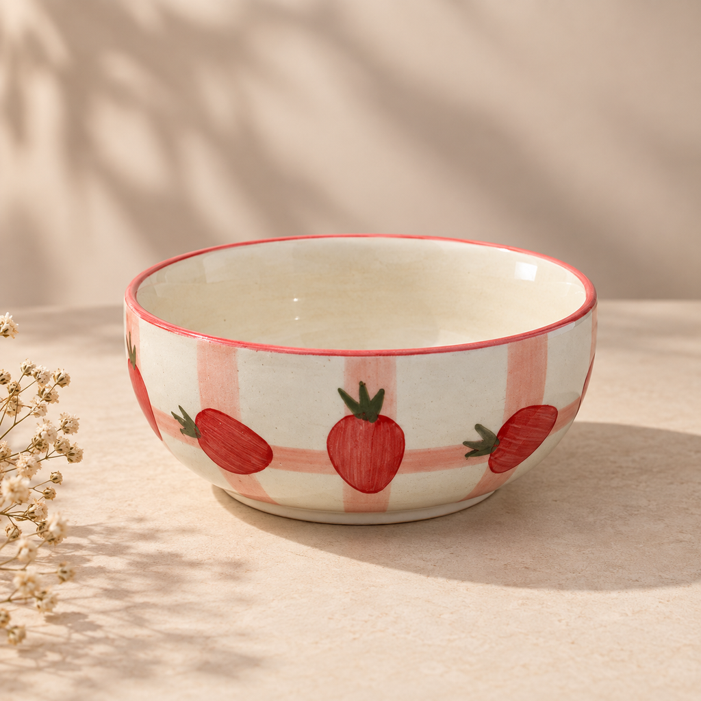 Berry Bliss ceramic bowl with strawberry design by Ozay Living

