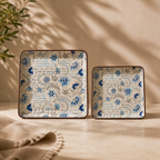 OZAY Living Blooming Buds serving platter set with blue floral pattern