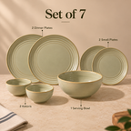 Echo dinner set of 7 with dinner plates, small plates, katoris and serving bowl by OZAY Living