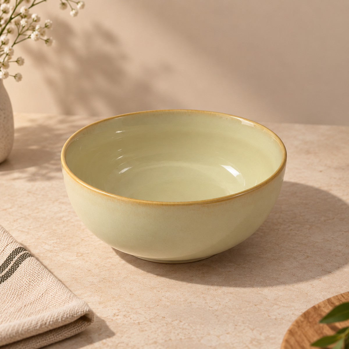 Echo serving bowl with warm ivory finish and subtle detailing by OZAY Living