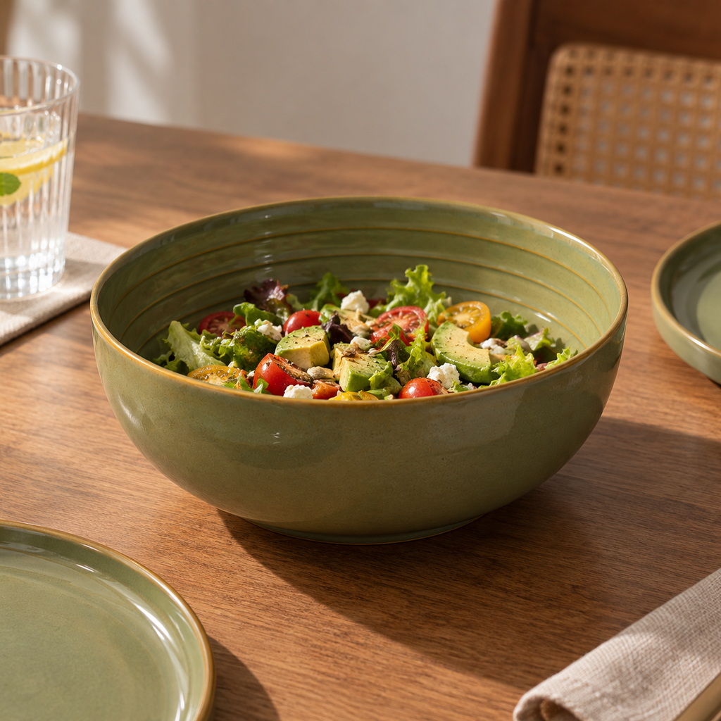 Grove porcelain serving bowl with earthy finish by OZAY Living