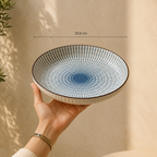 OZAY Living Kyoto round serving platter showing size and dimensions in hand