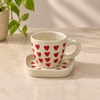Little Hearts Ceramic Cup & Saucer with hand-painted red heart design