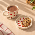 Little Hearts Ceramic Cup & Saucer with hand-painted red heart design