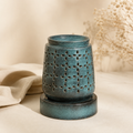 LUXE Aroma Lamp in teal ceramic with floral cutout design
