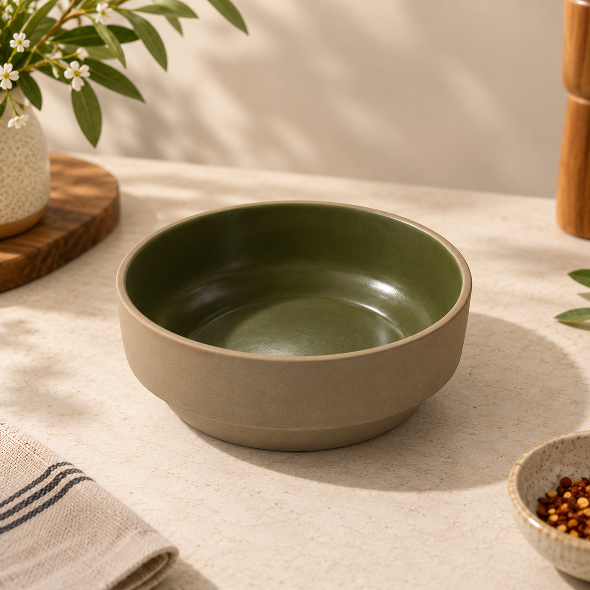 Moss green ceramic serving bowl by OZAY Living