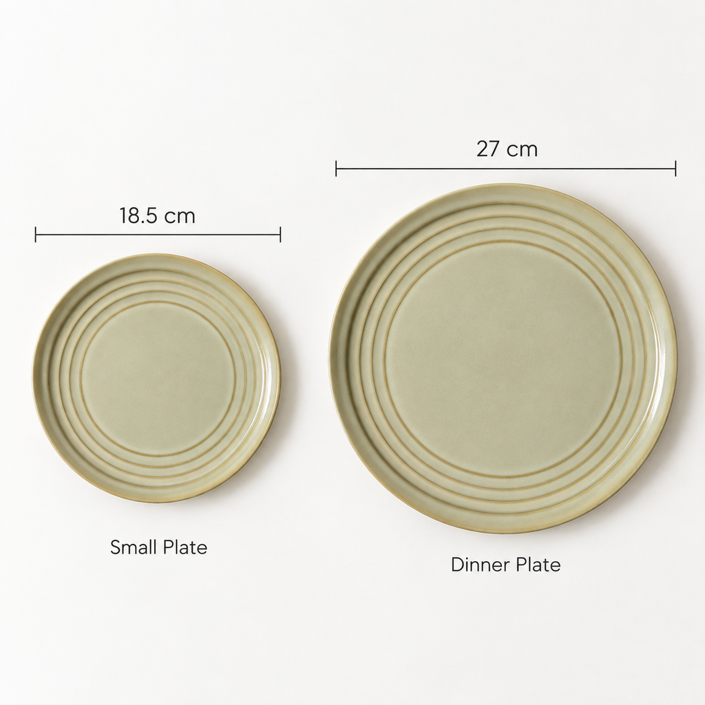 Porcelain Echo Dinner Plates by Ozay Living with minimalist concentric ring design for snacks, desserts and everyday dining.